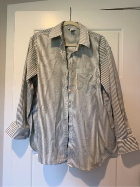 Athleta Striped Button-Down Shirt - White & Navy